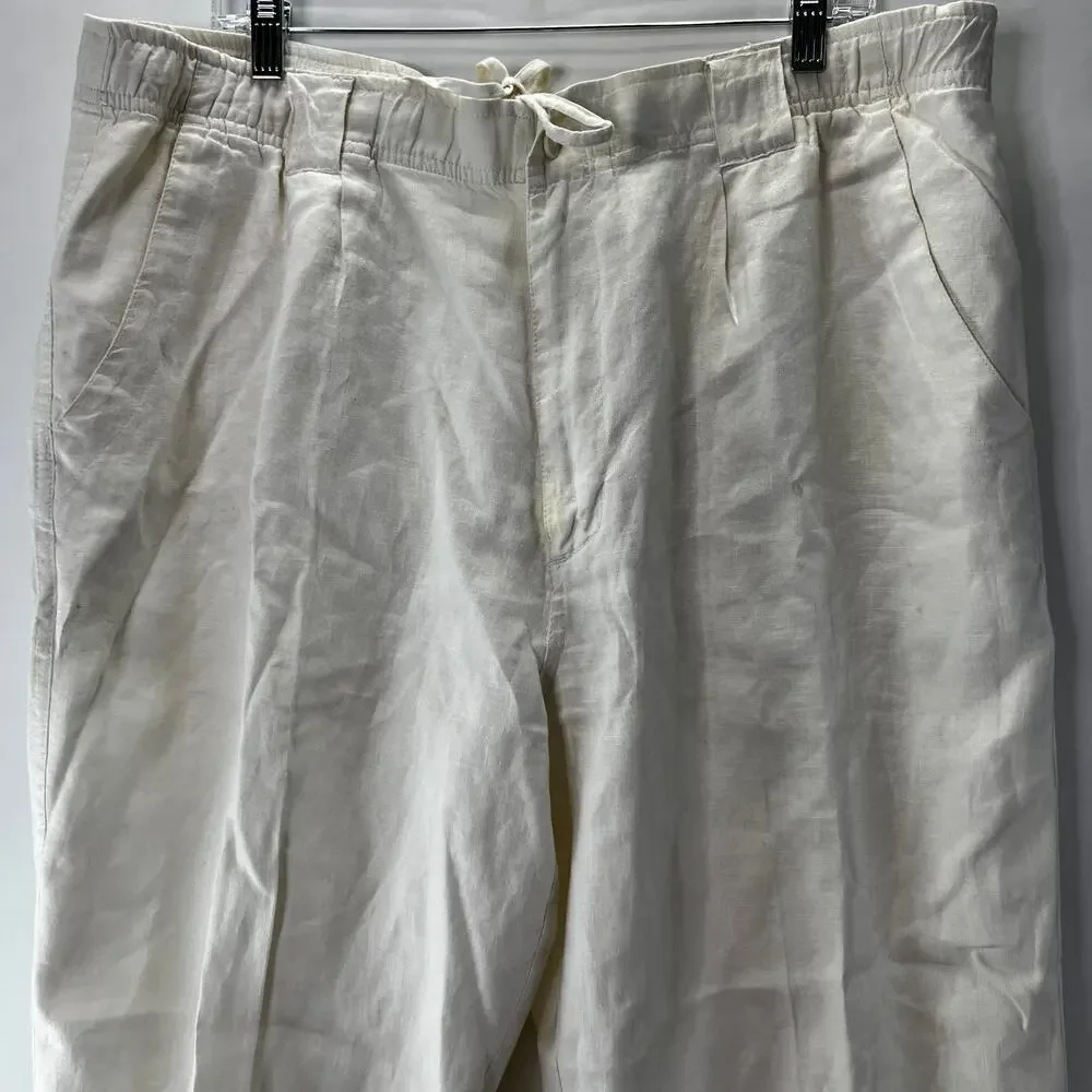 Prontouomo Linen Men's Pants White Drawstring Waist Spring Summer